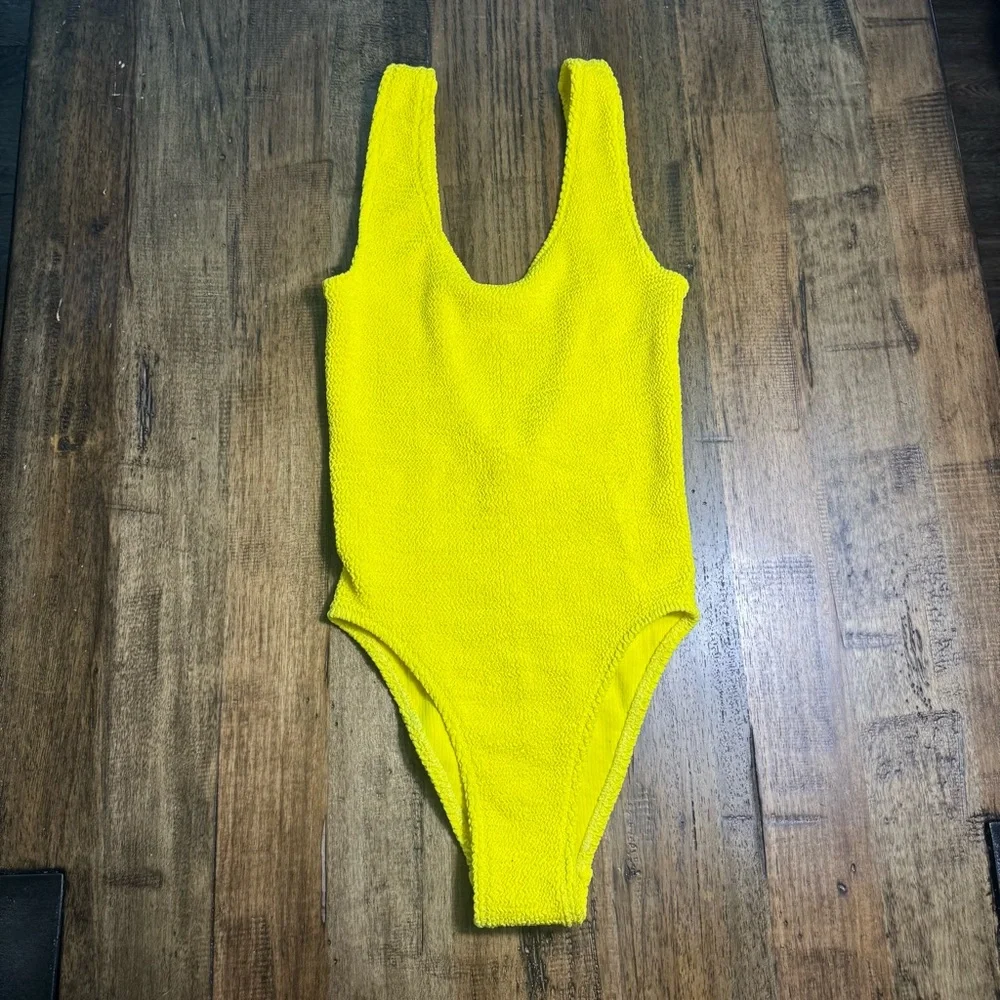 Clockhouse Yellow Cheeky‎ One Piece Swimsuit Stretchy Cutout Style ~ Approx M